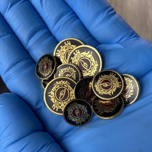 Brioni Gold Metal Shank Buttons Set Black Red Crest Blazer Suit Coat Trim - Picture 3 of 4